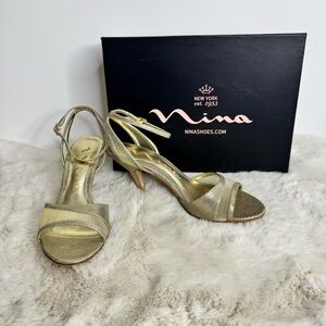 EUC Nina Gold Strappy Heels Gyanda Women’s Size 8 Evening Dressy